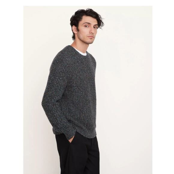 VINCE Gray Marled Waffle Wool Cashmere blend Crew Neck Sweater S Christmas - Picture 3 of 8